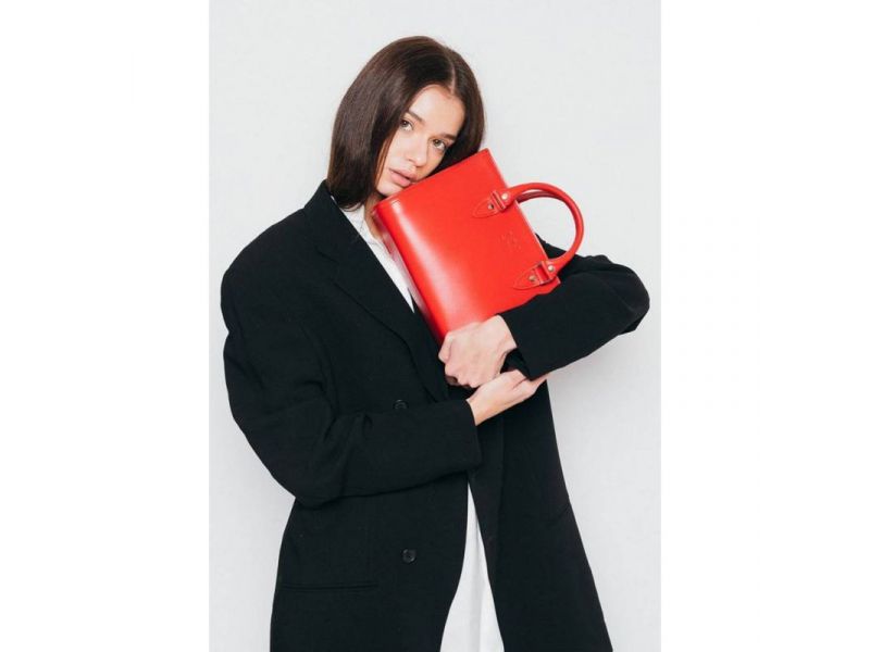 Женская кожаная сумка Fancy красная, фото 4