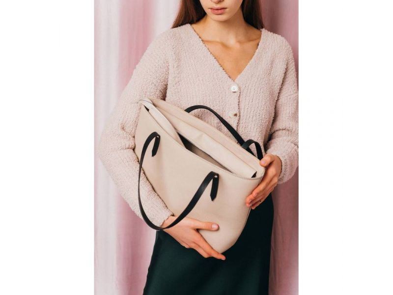 Кожаный шоппер Walker Mini светло-бежевый флотар, фото 3