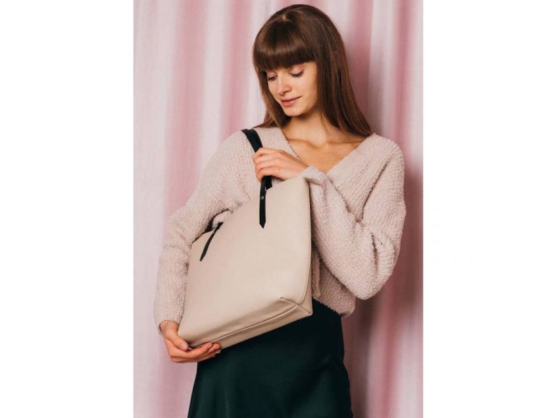 Кожаный шоппер Walker Mini светло-бежевый флотар, фото 4