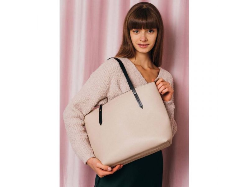 Кожаный шоппер Walker Mini светло-бежевый флотар, фото 5