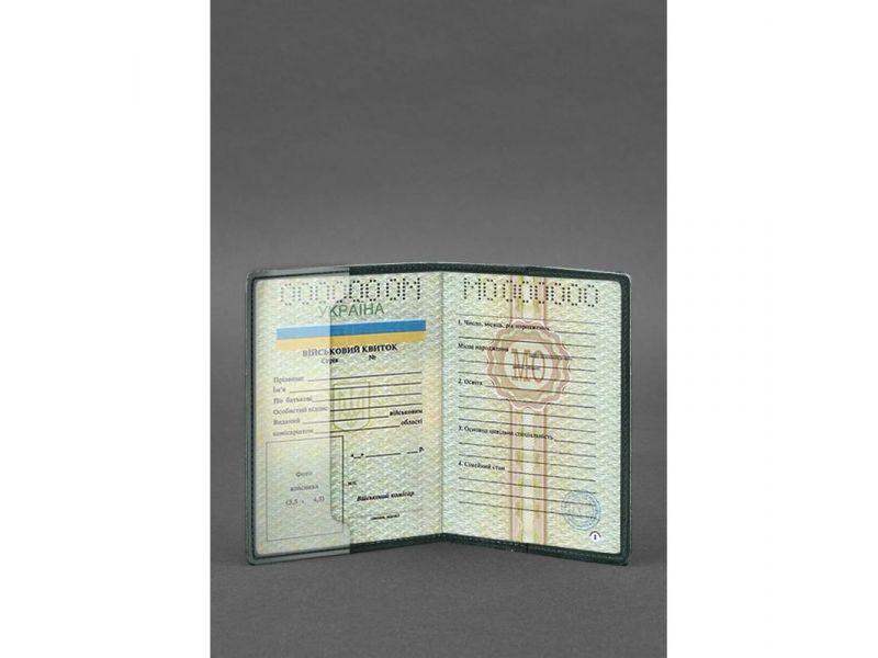 Кожаная обложка для военного билета 7.0 зеленая Crazy Horse, фото 5