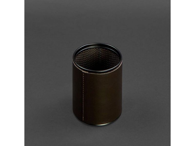 Стакан для ручек в кожаном чехле темно-коричневый краст, фото 3