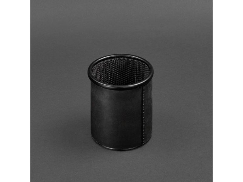 Стакан для ручек в кожаном чехле черный Crazy Horse, фото 3