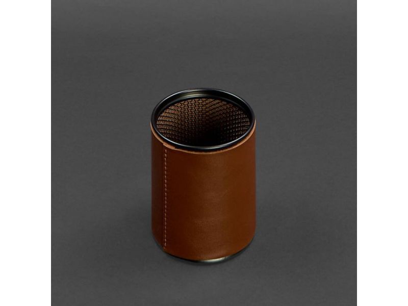 Стакан для ручек в кожаном чехле светло-коричневый краст, фото 3