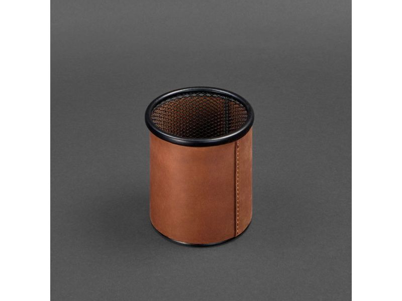 Стакан для ручек в кожаном чехле светло-коричневый Crazy Horse, фото 3