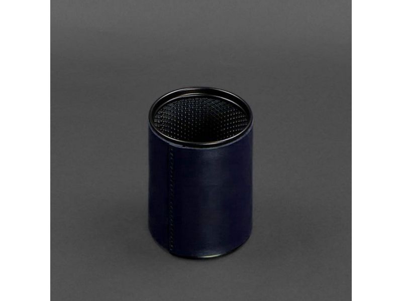 Стакан для ручек в кожаном чехле темно-синий краст, фото 3