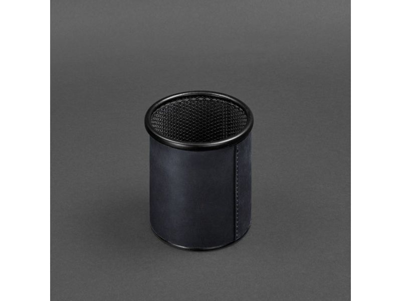 Стакан для ручек в кожаном чехле синий Crazy Horse, фото 3