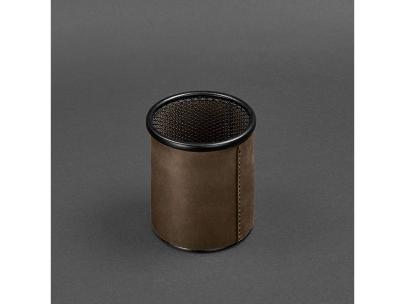 Стакан для ручек в кожаном чехле темно-коричневый Crazy Horse, фото 3