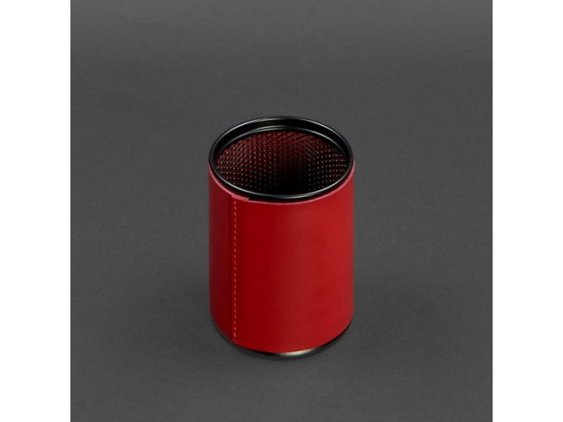 Стакан для ручек в кожаном чехле красный краст, фото 3