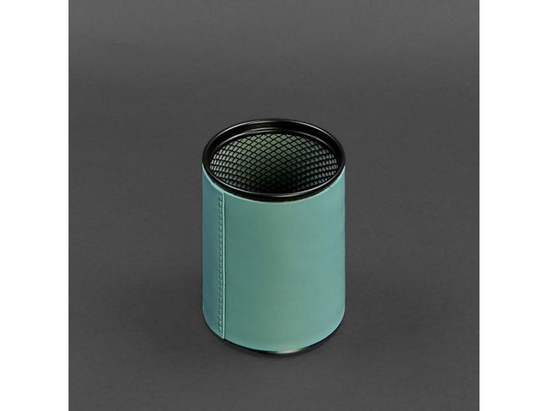 Стакан для ручек в кожаном чехле бирюзовый краст, фото 3