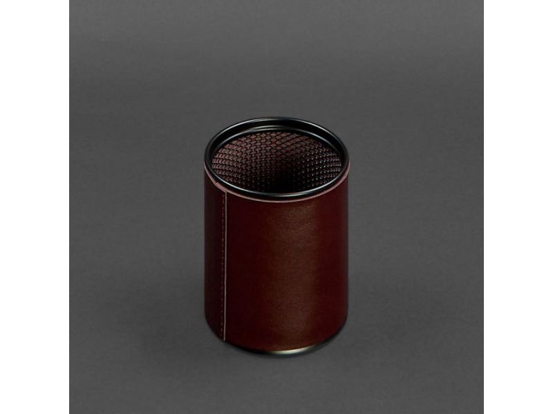 Стакан для ручек в кожаном чехле бордовый краст, фото 3
