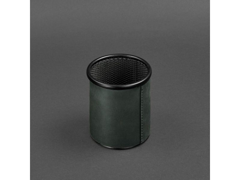 Стакан для ручек в кожаном чехле зеленый Crazy Horse, фото 3