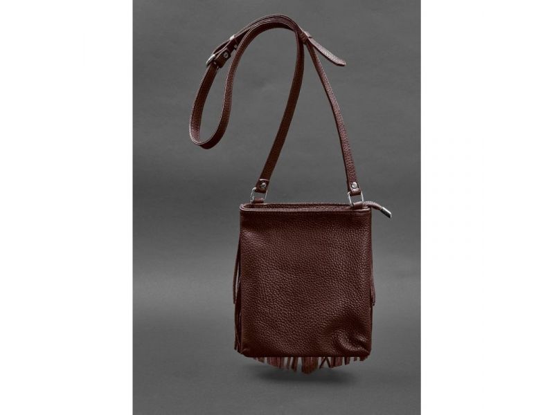 Кожаная женская сумка с бахромой мини-кроссбоди Fleco бордовая, фото 3
