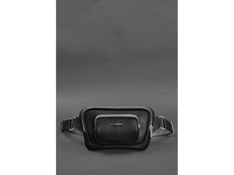 Кожаная поясная сумка-бананка Трапеция черная, фото 2