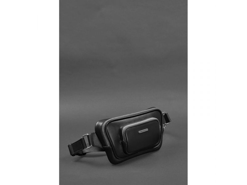 Кожаная поясная сумка-бананка Трапеция черная, фото 3