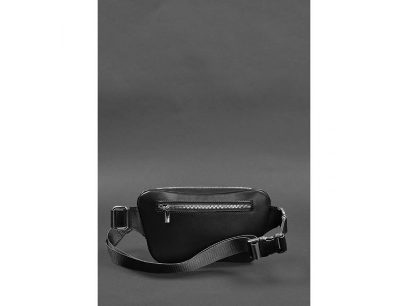 Кожаная поясная сумка-бананка Трапеция черная, фото 4