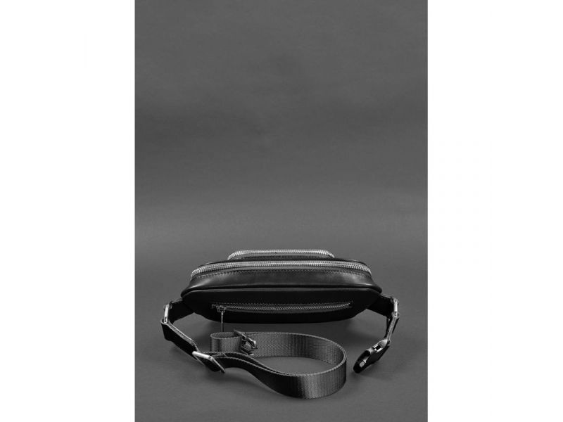 Кожаная поясная сумка-бананка Трапеция черная, фото 5