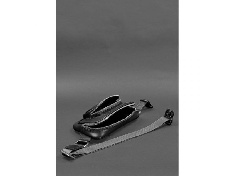 Кожаная поясная сумка-бананка Трапеция черная, фото 6