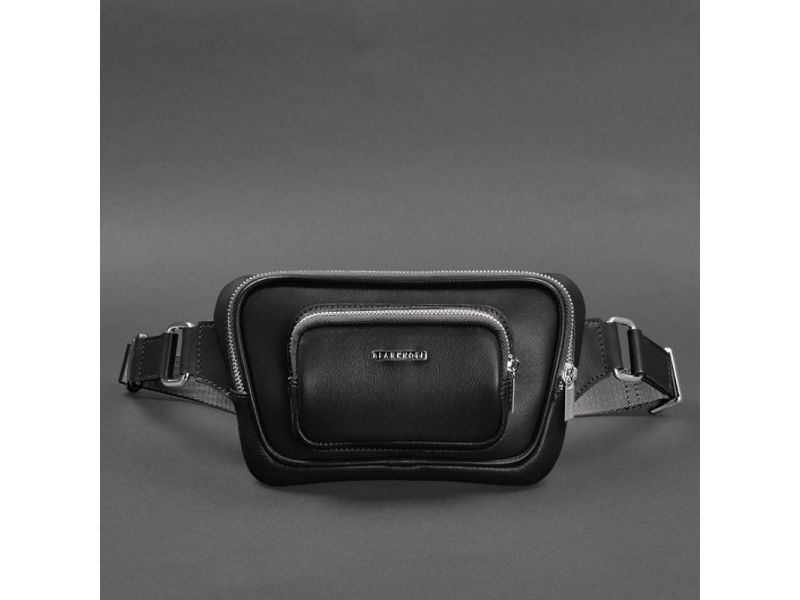 Кожаная поясная сумка-бананка Трапеция черная, фото 10