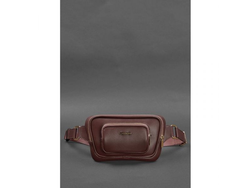 Кожаная поясная сумка-бананка Трапеция бордовая, фото 1