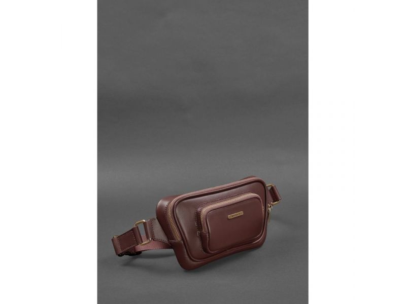 Кожаная поясная сумка-бананка Трапеция бордовая, фото 2