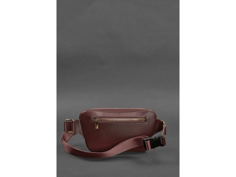Кожаная поясная сумка-бананка Трапеция бордовая, фото 3