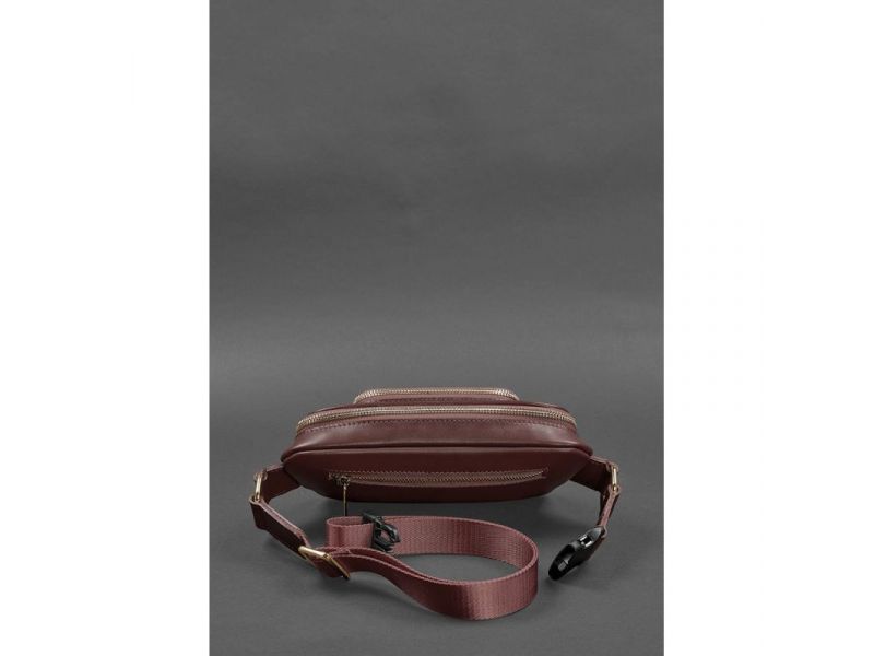 Кожаная поясная сумка-бананка Трапеция бордовая, фото 4