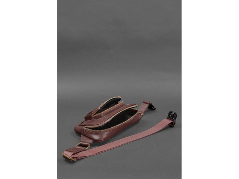 Кожаная поясная сумка-бананка Трапеция бордовая, фото 5