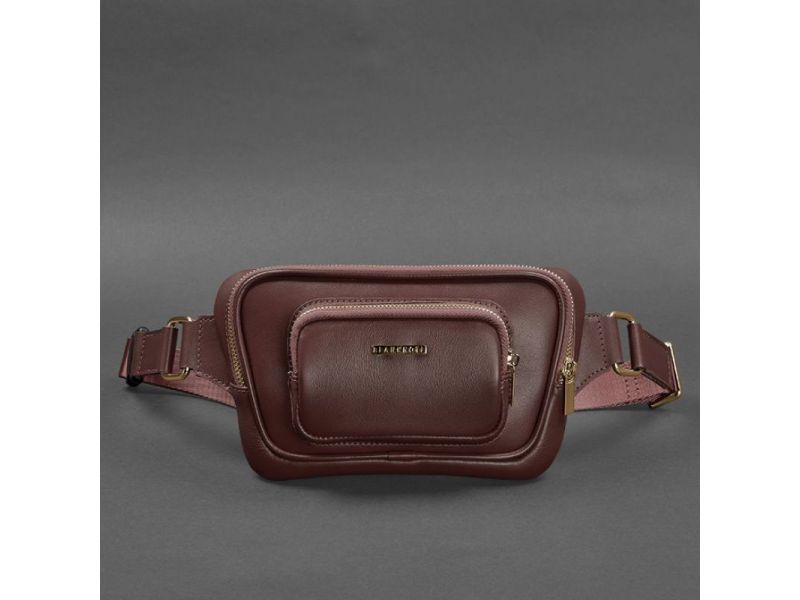 Кожаная поясная сумка-бананка Трапеция бордовая, фото 6