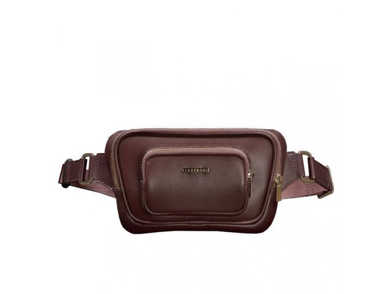 Кожаная поясная сумка-бананка Трапеция бордовая, фото 7