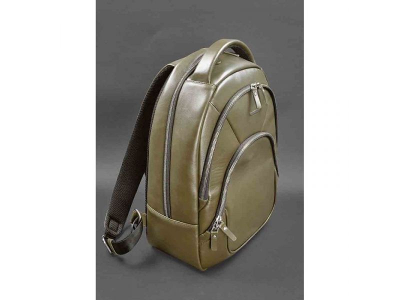 Кожаный рюкзак оливковый краст, фото 3