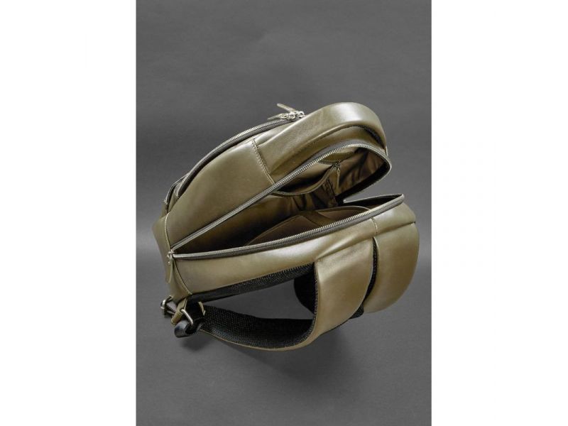 Кожаный рюкзак оливковый краст, фото 6