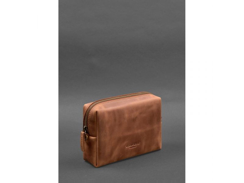 Кожаная косметичка-несессер 3.0 Светло-коричневая Crazy Horse, фото 3