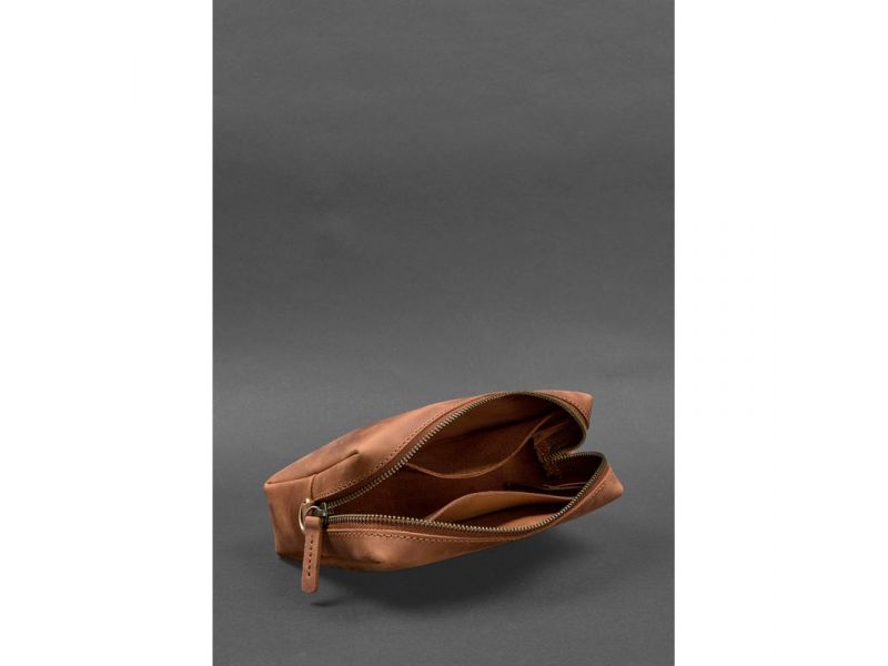 Кожаная косметичка-несессер 3.0 Светло-коричневая Crazy Horse, фото 4