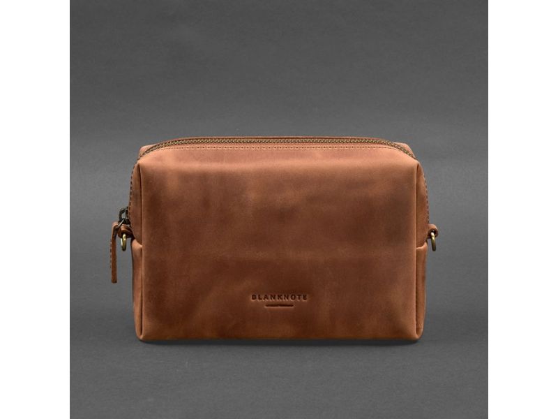 Кожаная косметичка-несессер 3.0 Светло-коричневая Crazy Horse, фото 5