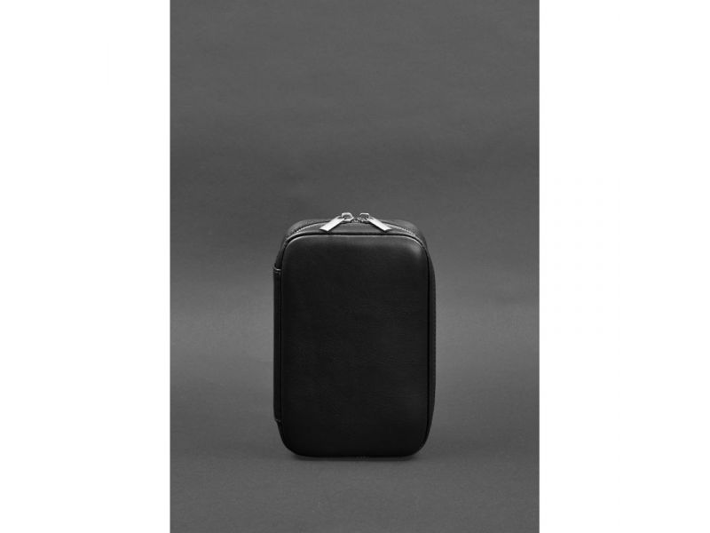 Кожаный дорожный органайзер для проводов, косметичка-несессер 7.0 черный краст, фото 1