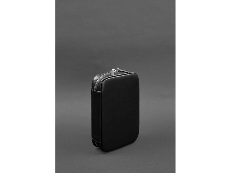 Кожаный дорожный органайзер для проводов, косметичка-несессер 7.0 черный краст, фото 3