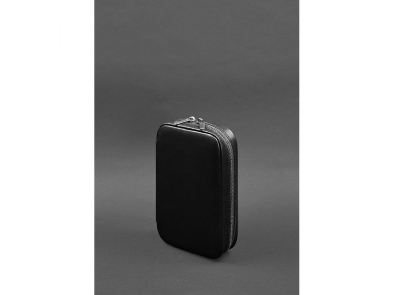 Кожаный дорожный органайзер для проводов, косметичка-несессер 7.0 черный краст, фото 4