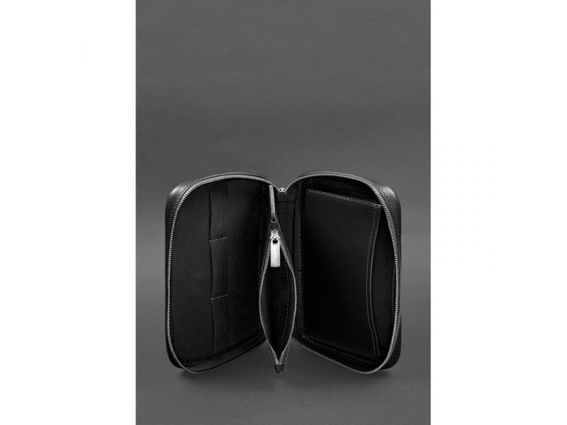 Кожаный дорожный органайзер для проводов, косметичка-несессер 7.0 черный краст, фото 5