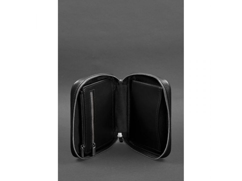 Кожаный дорожный органайзер для проводов, косметичка-несессер 7.0 черный краст, фото 6