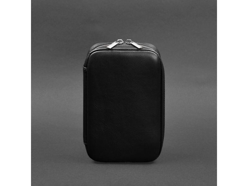 Кожаный дорожный органайзер для проводов, косметичка-несессер 7.0 черный краст, фото 8