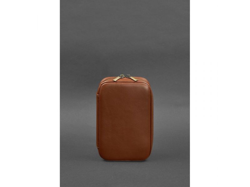 Кожаный дорожный органайзер для проводов, косметичка-несессер 7.0 светло-коричневый краст, фото 1