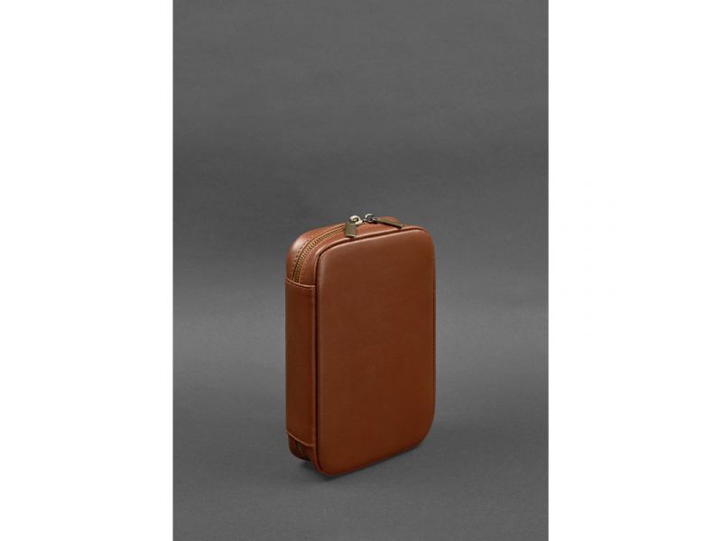 Кожаный дорожный органайзер для проводов, косметичка-несессер 7.0 светло-коричневый краст, фото 3