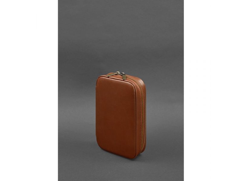 Кожаный дорожный органайзер для проводов, косметичка-несессер 7.0 светло-коричневый краст, фото 4