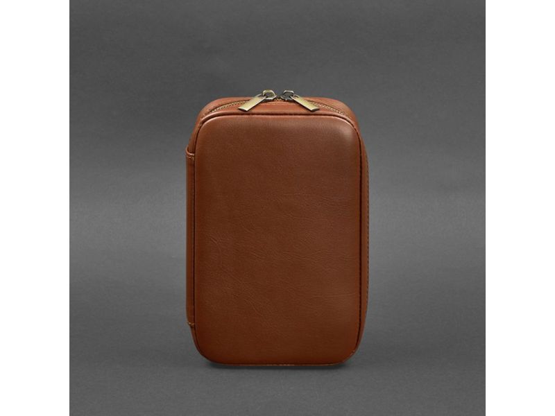 Кожаный дорожный органайзер для проводов, косметичка-несессер 7.0 светло-коричневый краст, фото 8