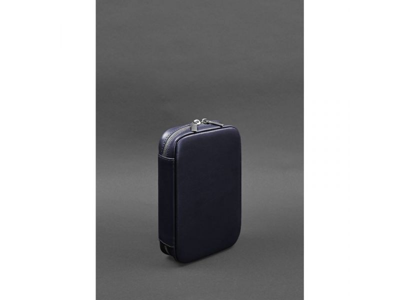 Кожаный дорожный органайзер для проводов, косметичка-несессер 7.0 синий краст, фото 3