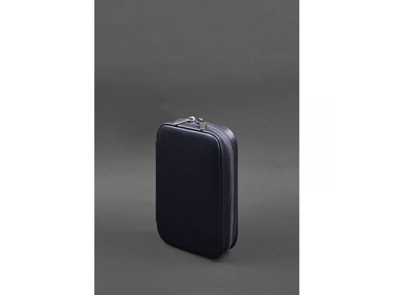 Кожаный дорожный органайзер для проводов, косметичка-несессер 7.0 синий краст, фото 4