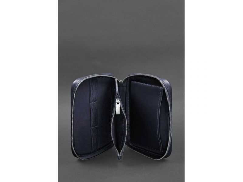 Кожаный дорожный органайзер для проводов, косметичка-несессер 7.0 синий краст, фото 5