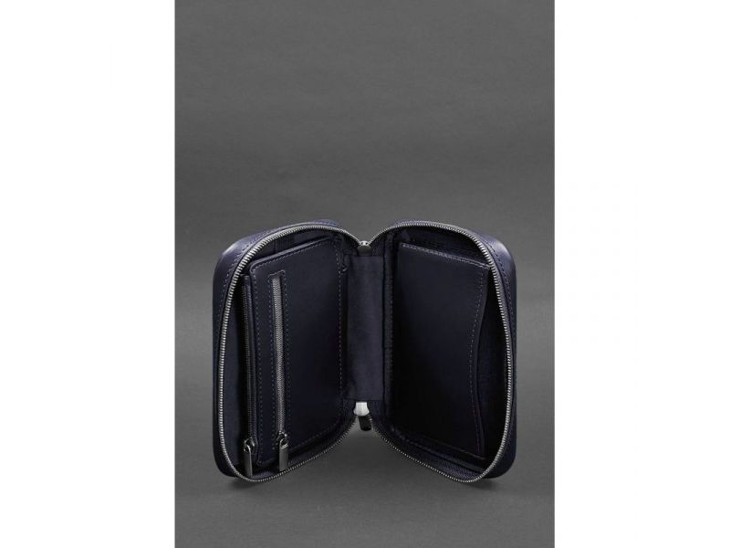 Кожаный дорожный органайзер для проводов, косметичка-несессер 7.0 синий краст, фото 6