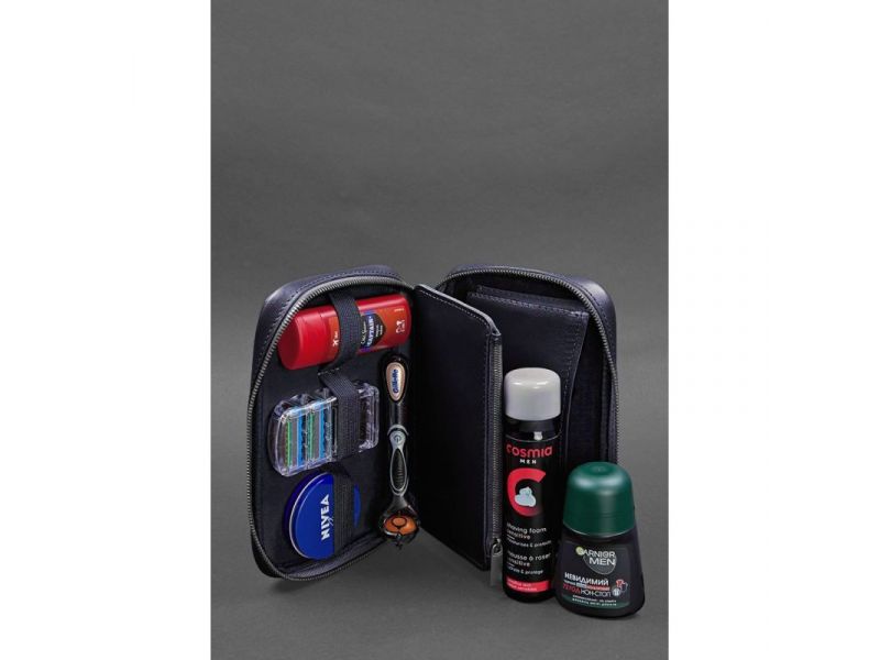 Кожаный дорожный органайзер для проводов, косметичка-несессер 7.0 синий краст, фото 7